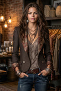 Women's Floral-Print Notched-Collar Blazer with Turn-Up Cuffs