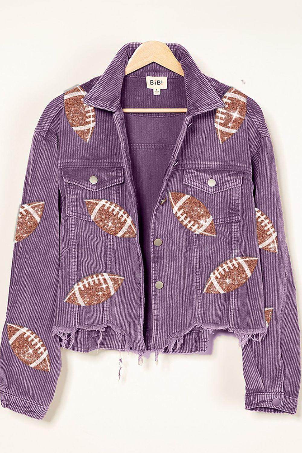 BiBi Football Sequin Embroidery Washed Corduroy Jacket for Trendy Style