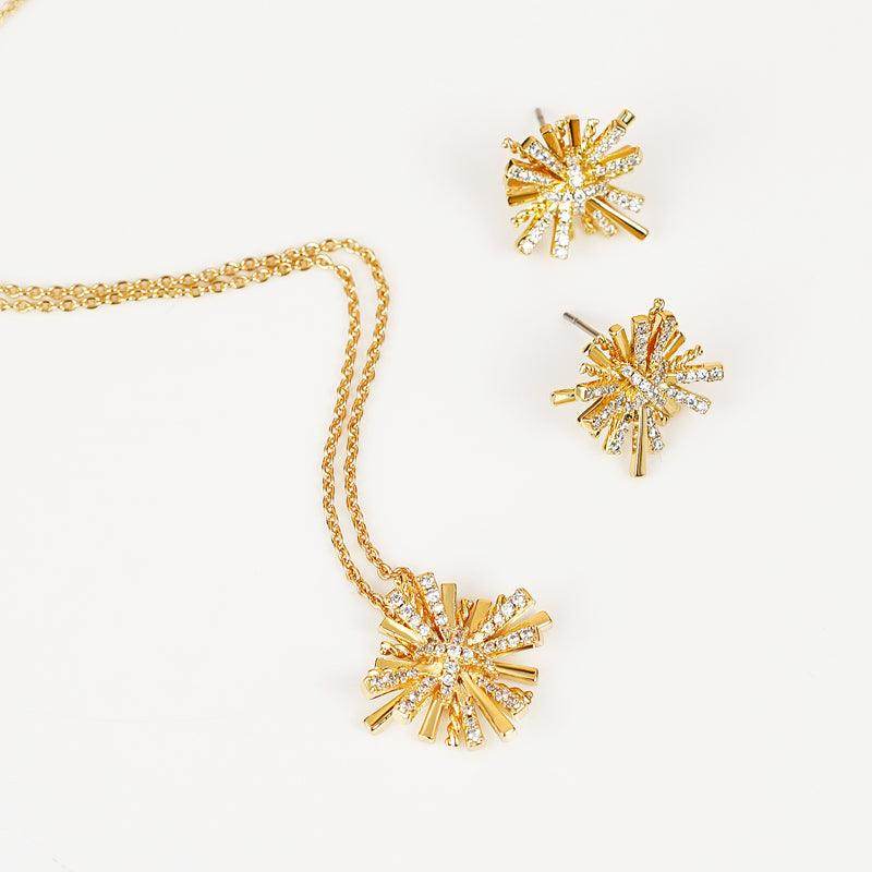 Starburst Gold-Plated Earrings and Necklace Set for Women