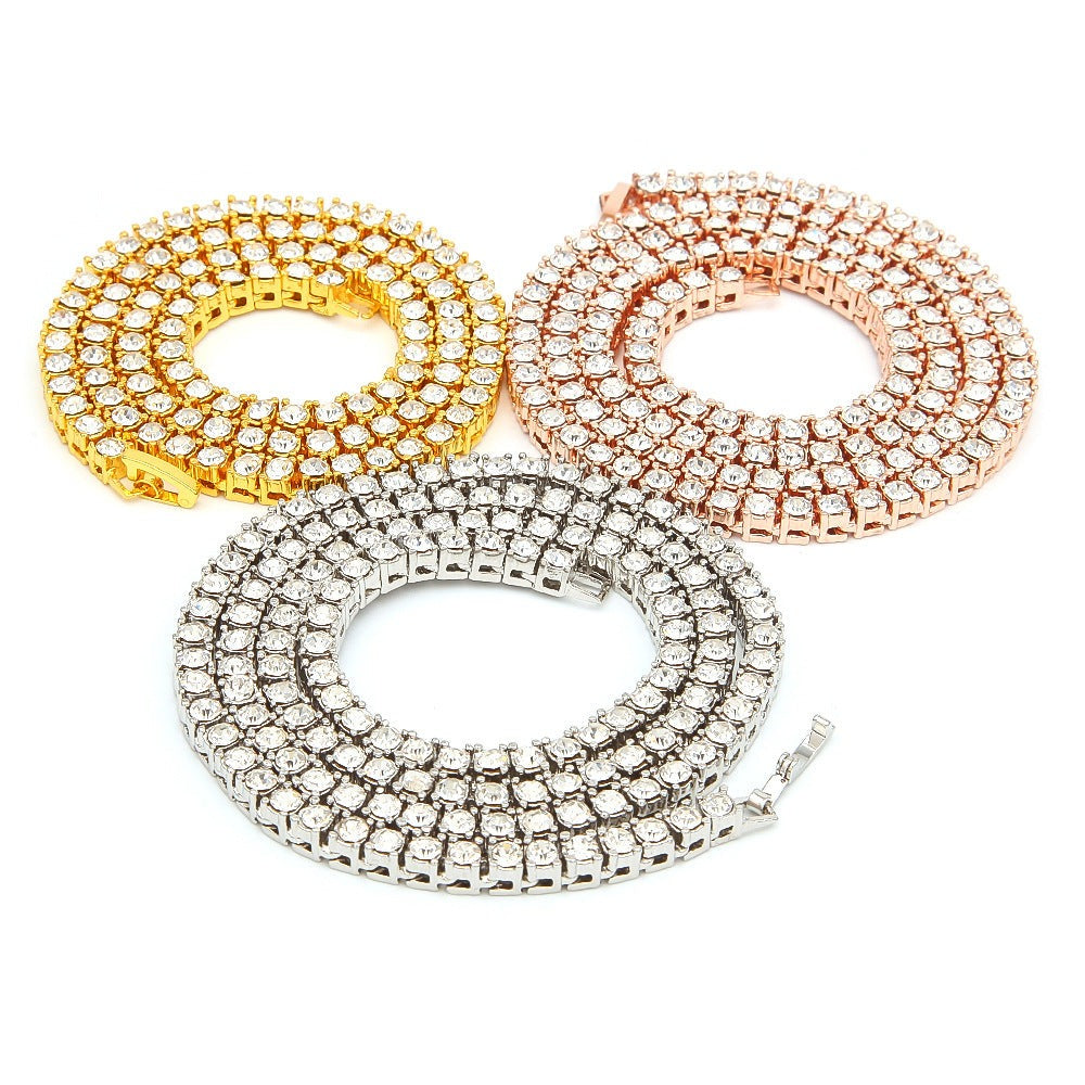 mens gold  Rhinestone Row Tennis Chain necklace