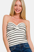 Zenana Twisted Sweetheart Neck Striped Tube Top for Women