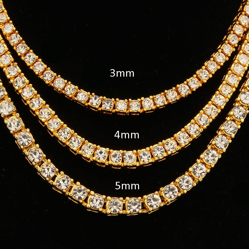 mens gold  Rhinestone Row Tennis Chain necklace