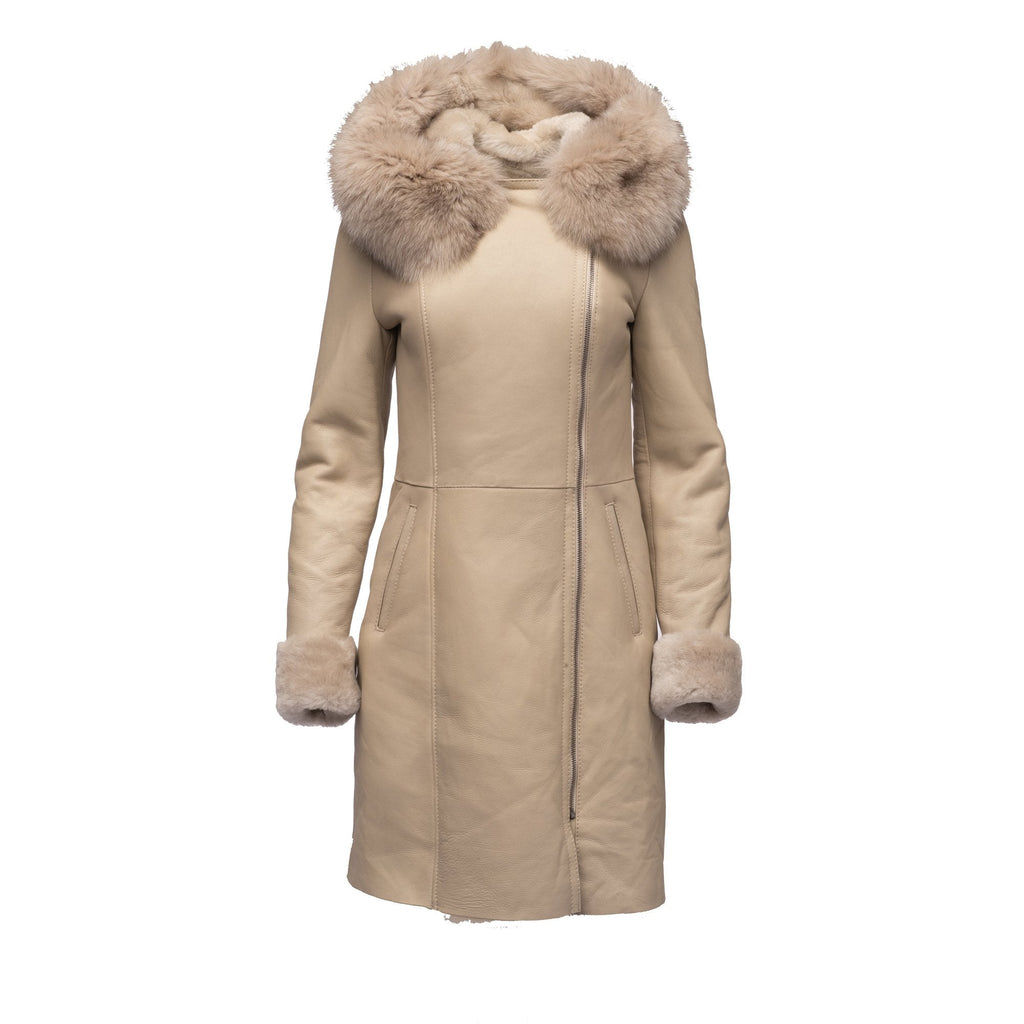 Gracies Hooded Sheepskin Shearling Jacket with Fox Fur