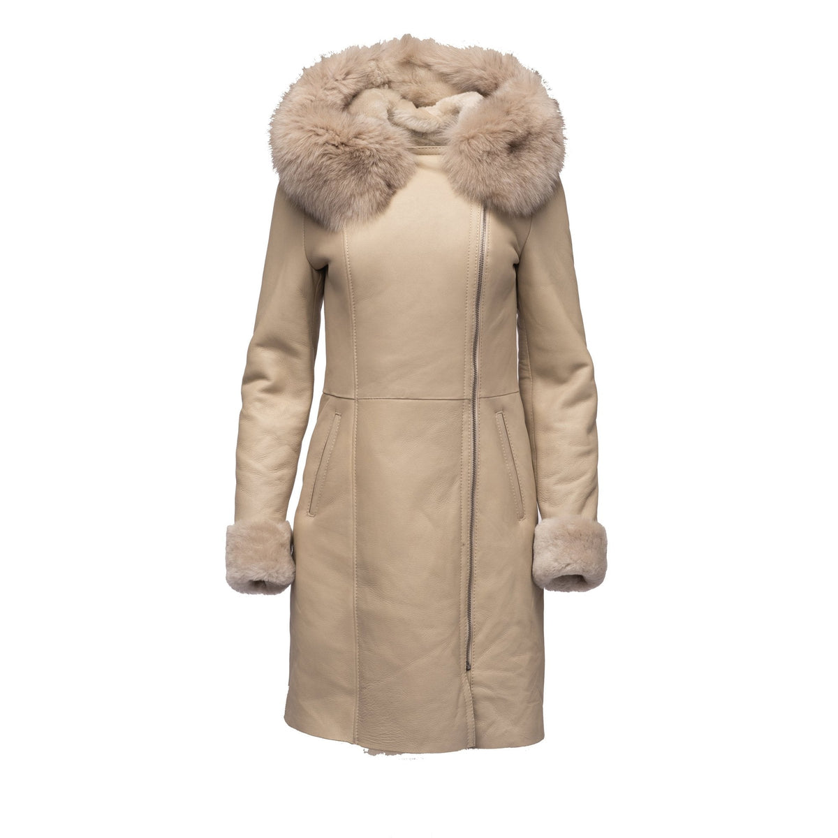 Gracies Hooded Sheepskin Shearling Jacket with Fox Fur