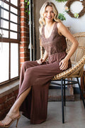 First Love Tie Back Sleeveless Slit Wide Leg Jumpsuit for Women