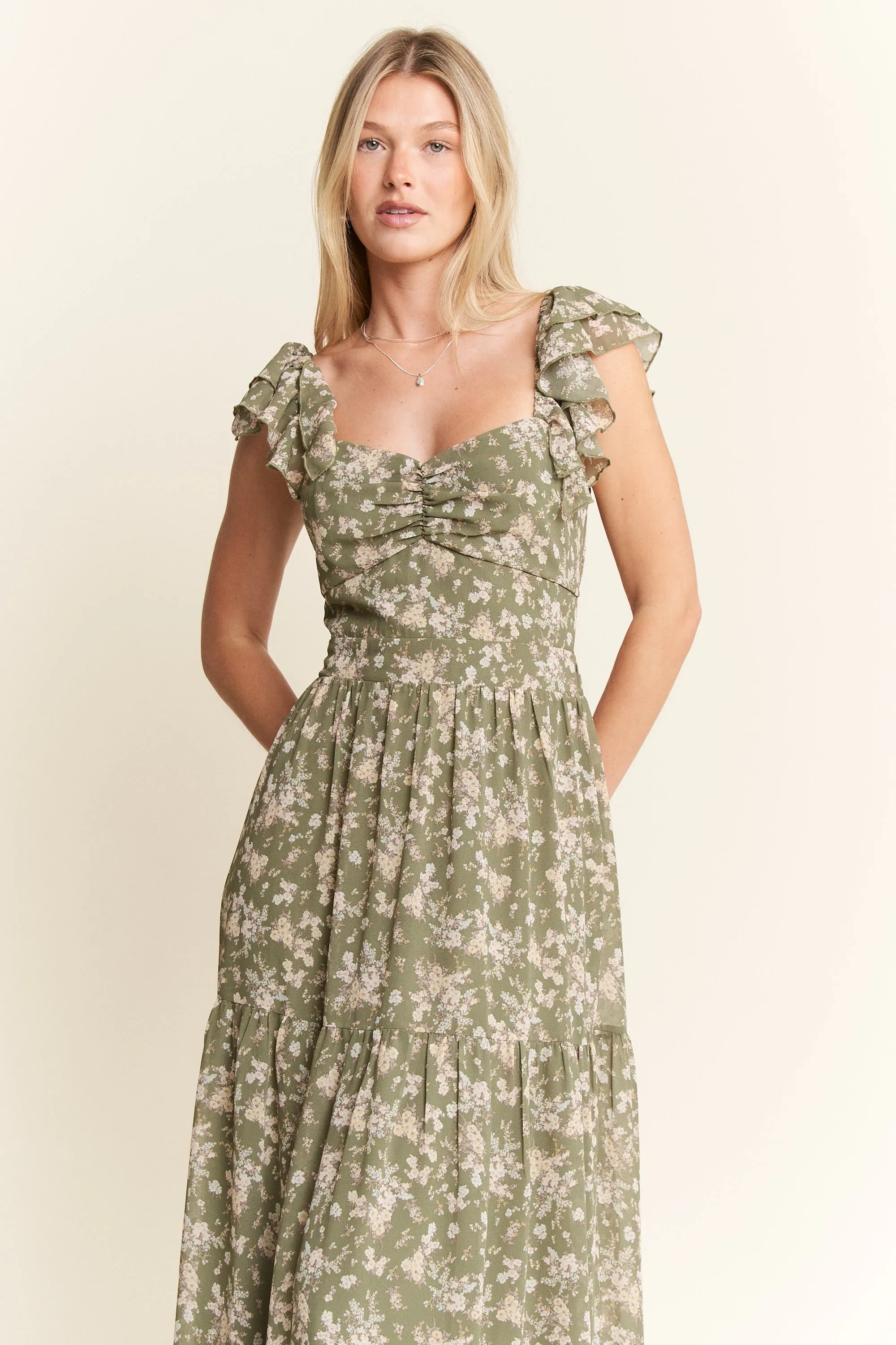 Jade By Jane Ruffle Sleeve Tiered Maxi Dress