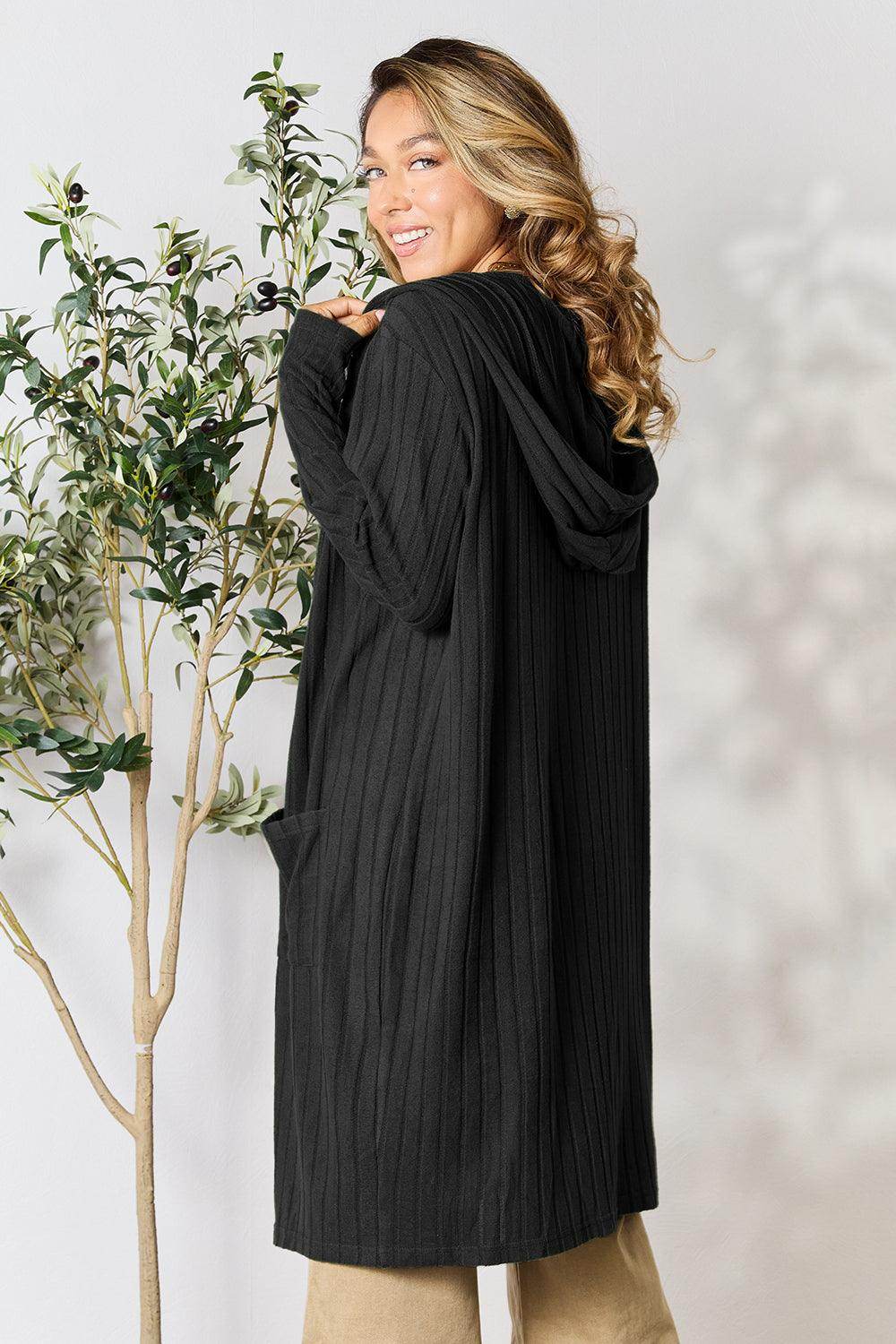 Basic Bae Full Size Hooded Sweater Cardigan for Women