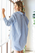 First Love Striped Button Down High-Low Hem Shirt for Women