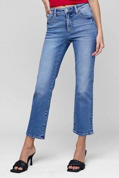 RISEN Full Size Tummy Control High Rise Crop Straight Jeans