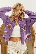 BiBi Football Sequin Embroidery Washed Corduroy Jacket for Trendy Style