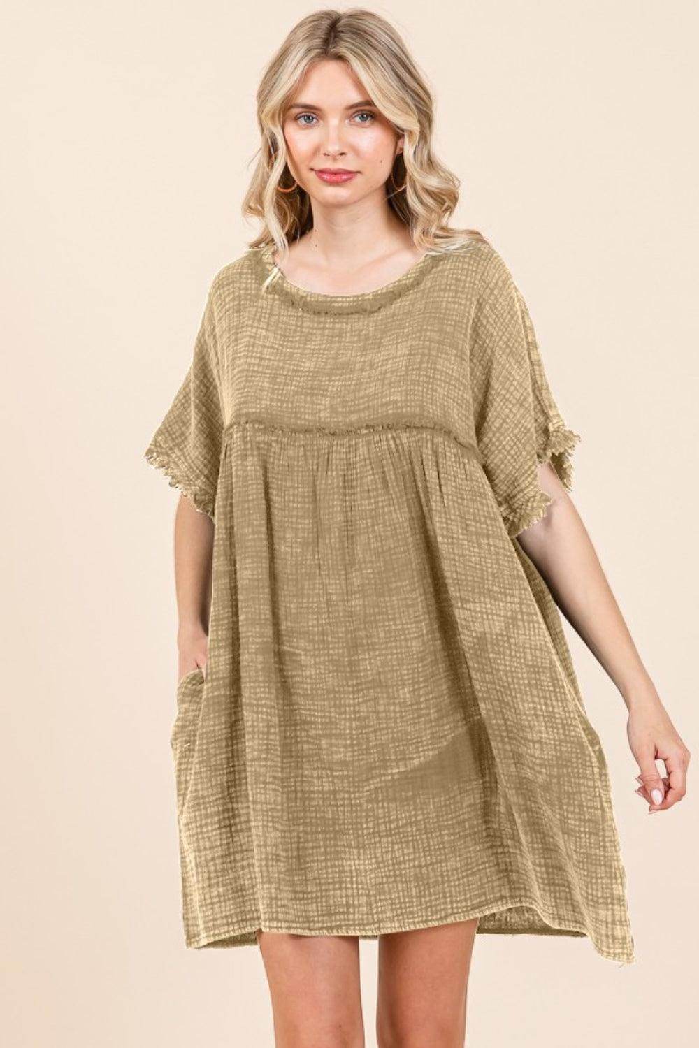 Culture Code Full Size Short Sleeve Babydoll Dress With Pockets