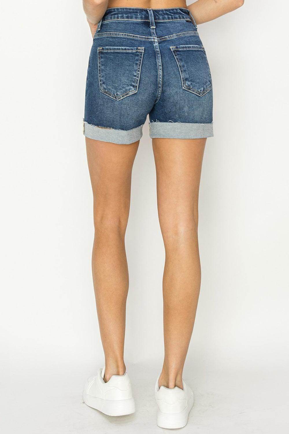 RISEN High Rise Cuffed Denim Shorts for Summer Style