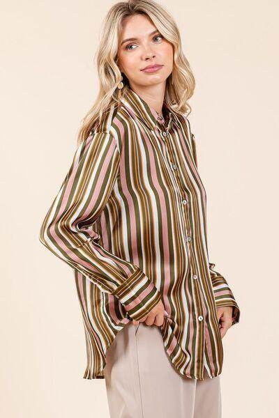 Mittoshop Striped Button Down Satin Shirt in Multicolor