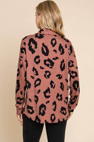 BOMBOM Animal Print Button Up Knit Shacket For Women