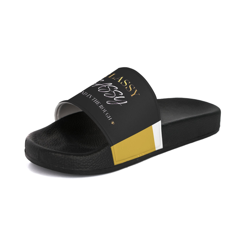 Classy Sassy Women’s Slide Sandals — Black and Gold Casual Pool Slides