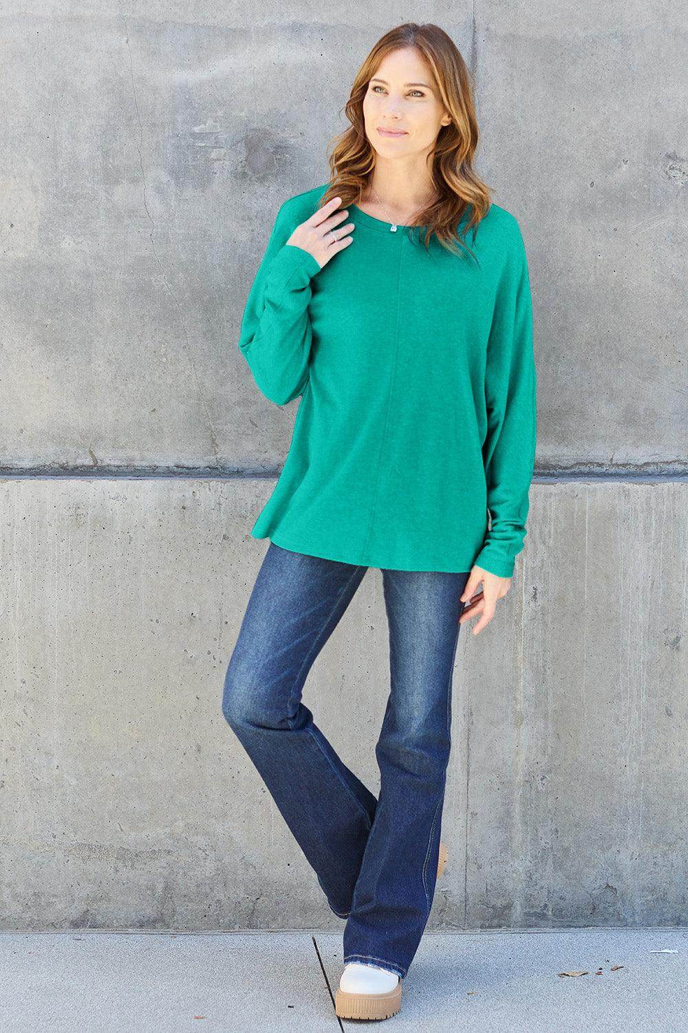Double Take Full Size Round Neck Long Sleeve T-Shirt for Women
