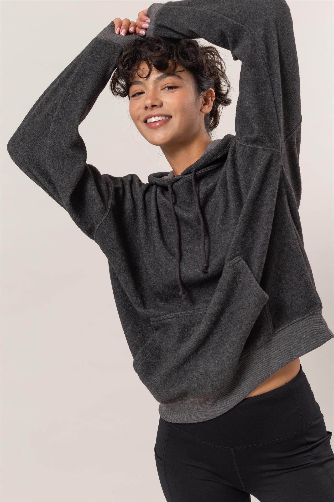 HYFVE Brushed Long Sleeve Hoodie with Kangaroo Pocket Style