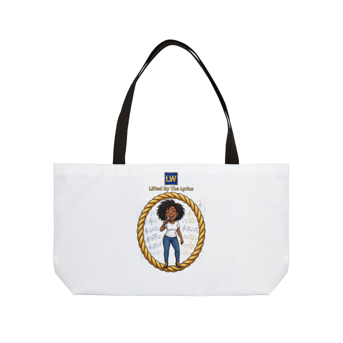 Singing Lady Weekender Tote Bag — "Lifted by the Lord" Afro Woman Canvas Travel Tote