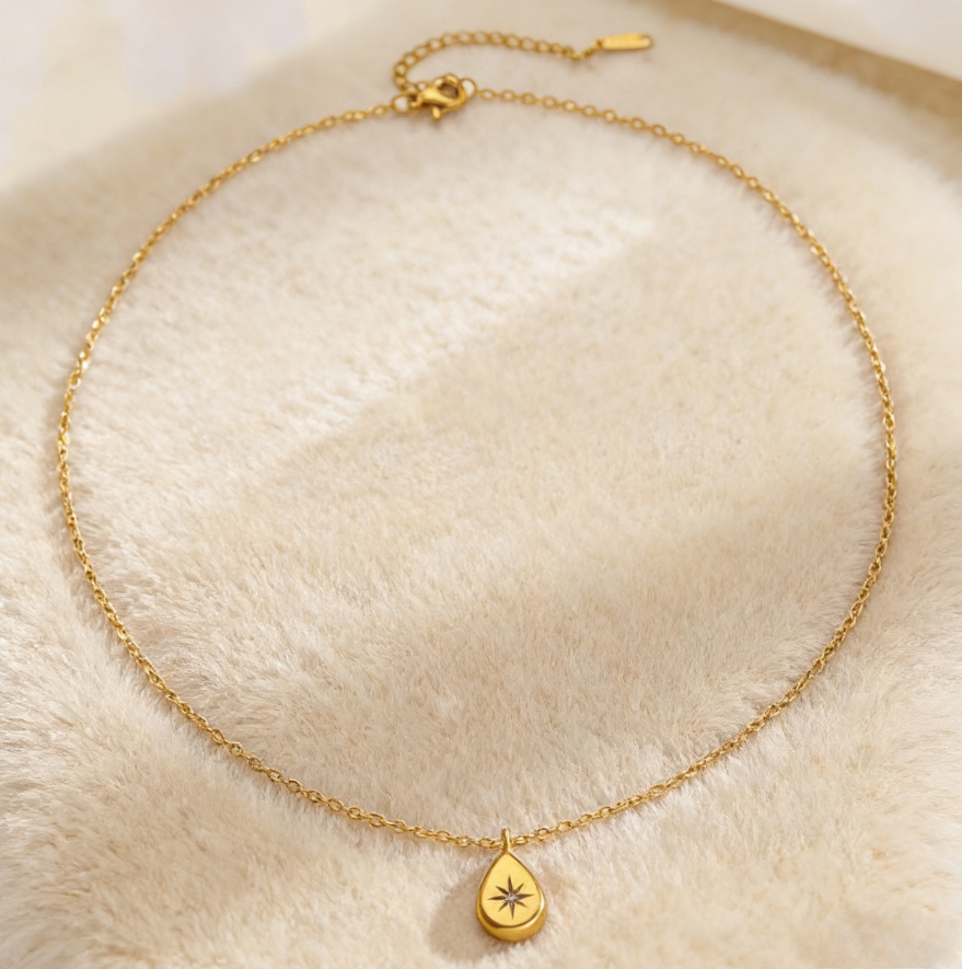 Minimalist Eight-Pointed Star Zircon Necklace