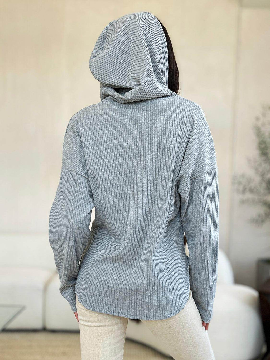 Culture Code Full Size Ribbed Zip Up Hooded Jacket