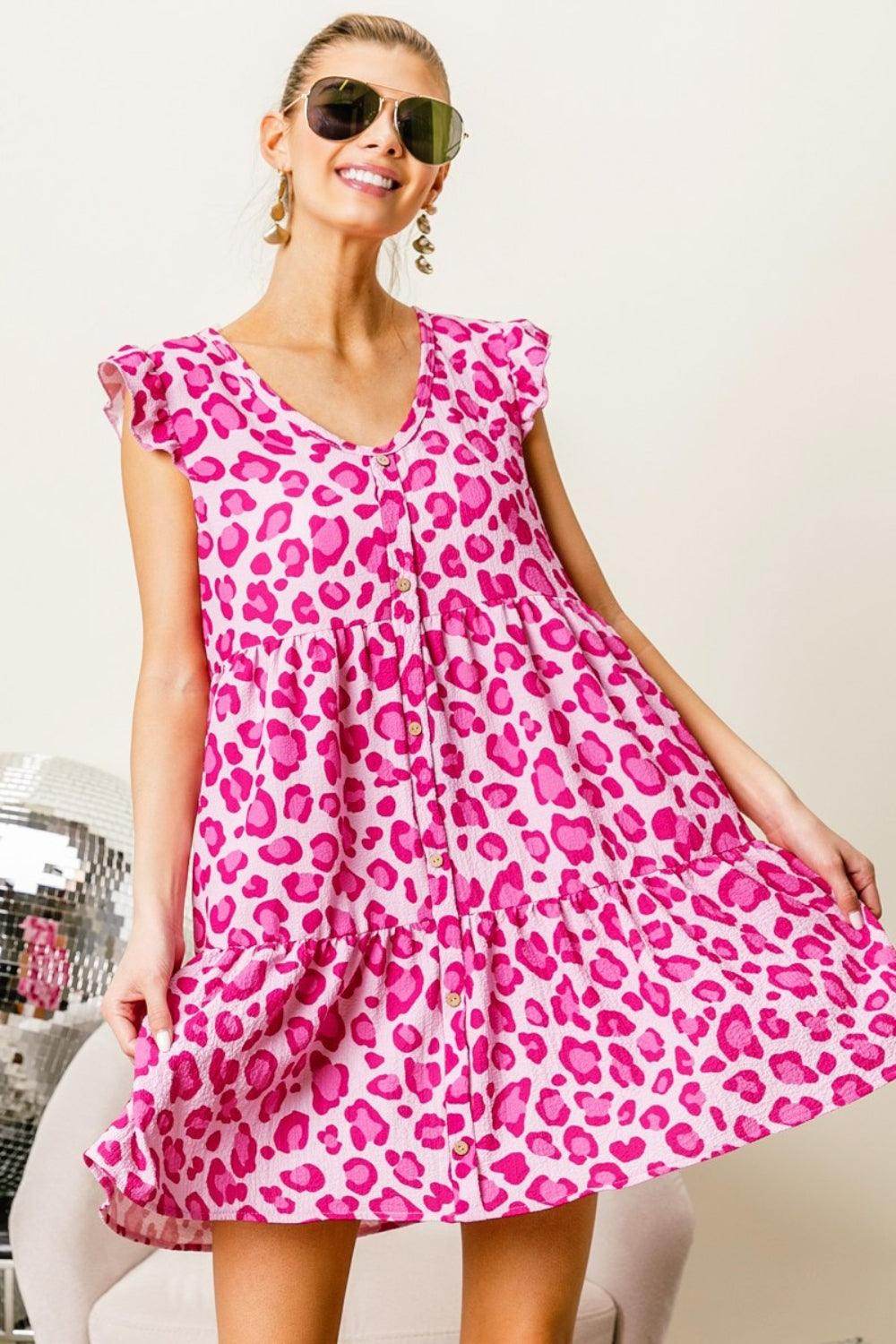 BiBi Leopard Cap Sleeve Tiered Mini Dress for Stylish Looks