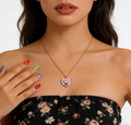 Alloy Enamel Heart, Flower & Leaf Pendant Necklace