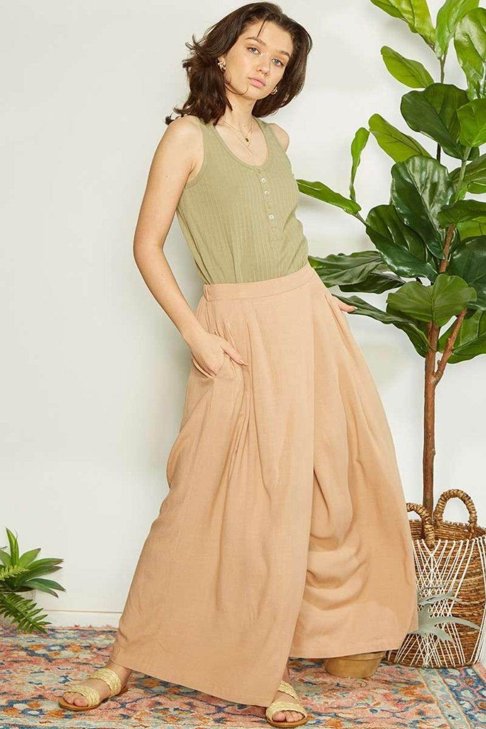 Mittoshop Wrap Pleating Detail Wide Leg Pants for Women