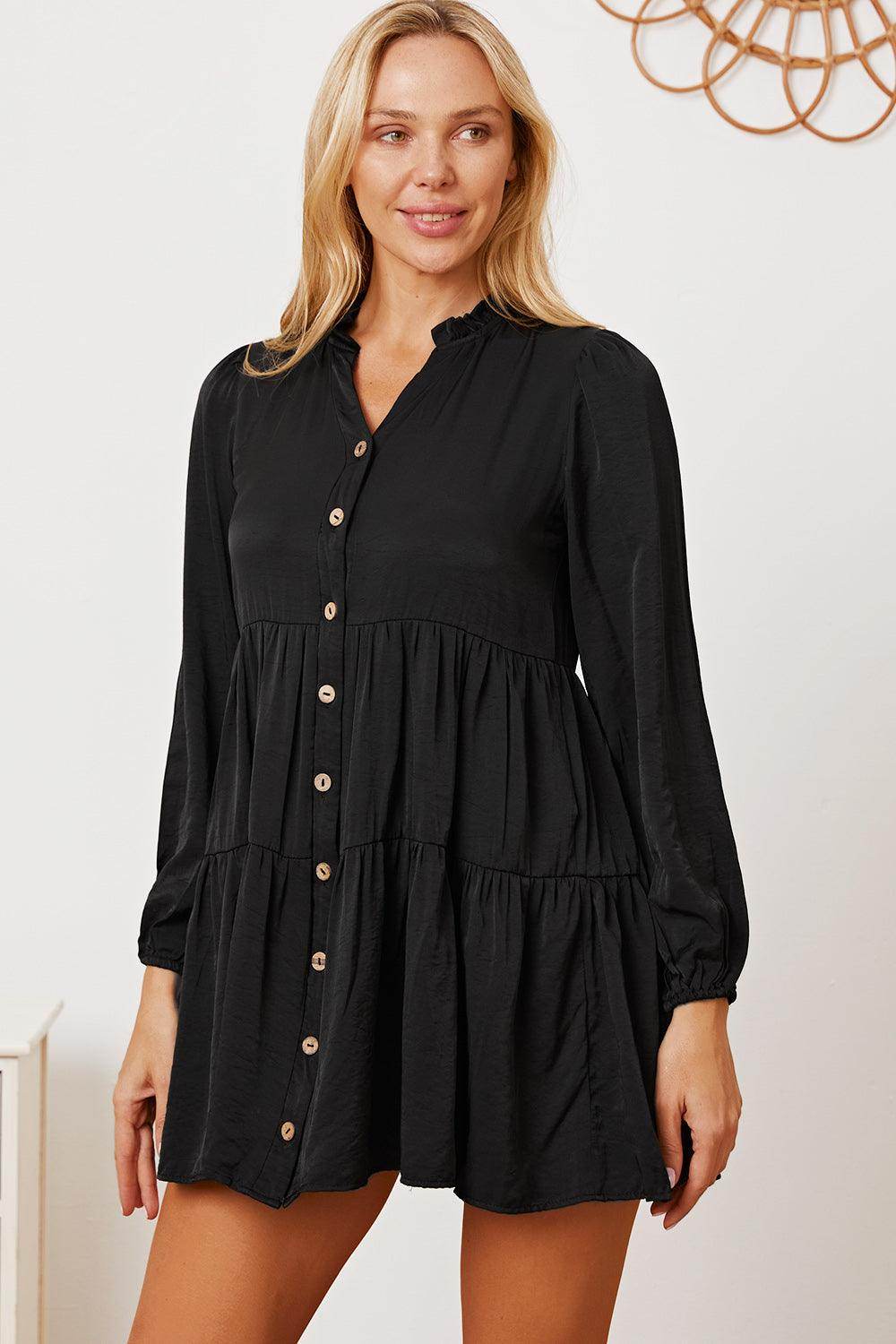 Ruffled Button Up Long Sleeve Tiered Shirt for Women