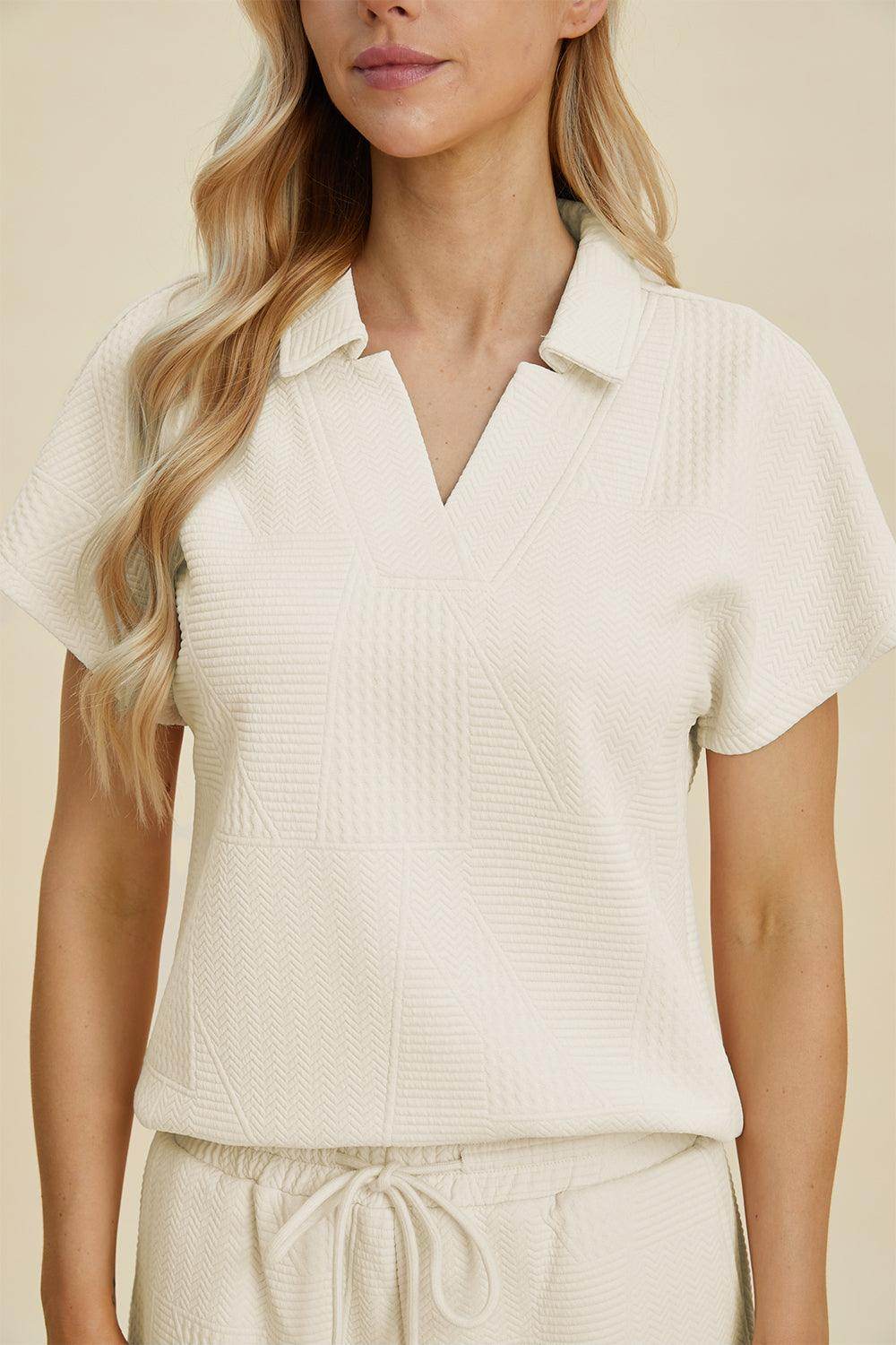 Double Take Full Size Collared Neck Short Sleeve Top Set