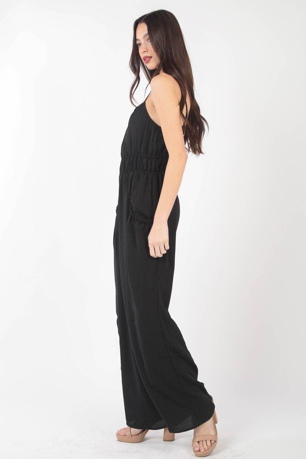 Very J Pintuck Detail Woven Sleeveless Jumpsuit Chic