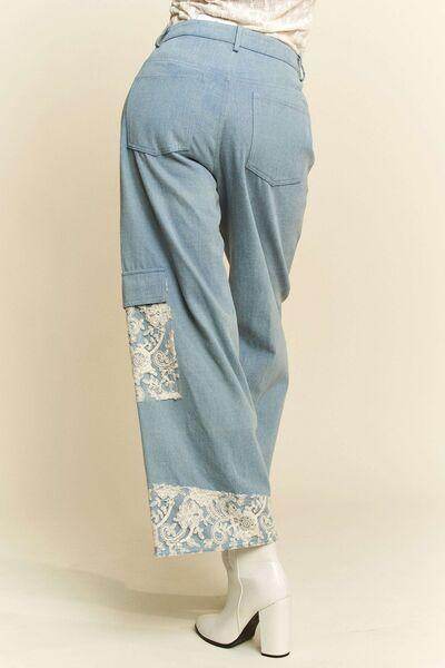 Davi & Dani Lace Applique Wide Leg Jeans for Women