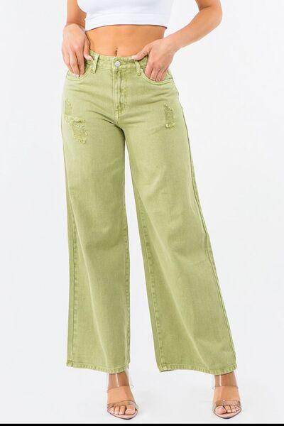 American Bazi High Waist Distressed Wide Leg Jeans For Women