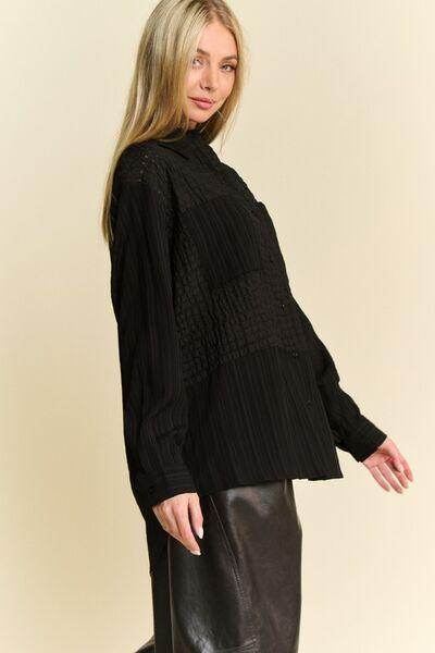 Davi & Dani Crinkled Jacquard Button Down Shirt for Women