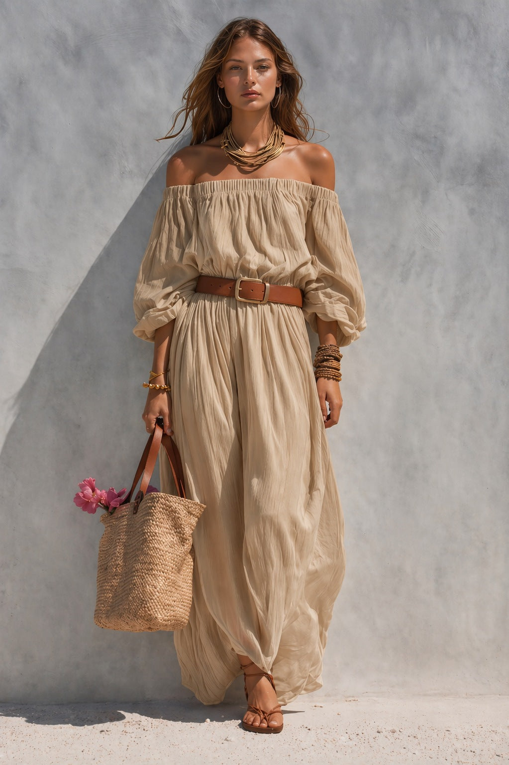 Women's Boat-Neck Sleeveless Maxi Dress