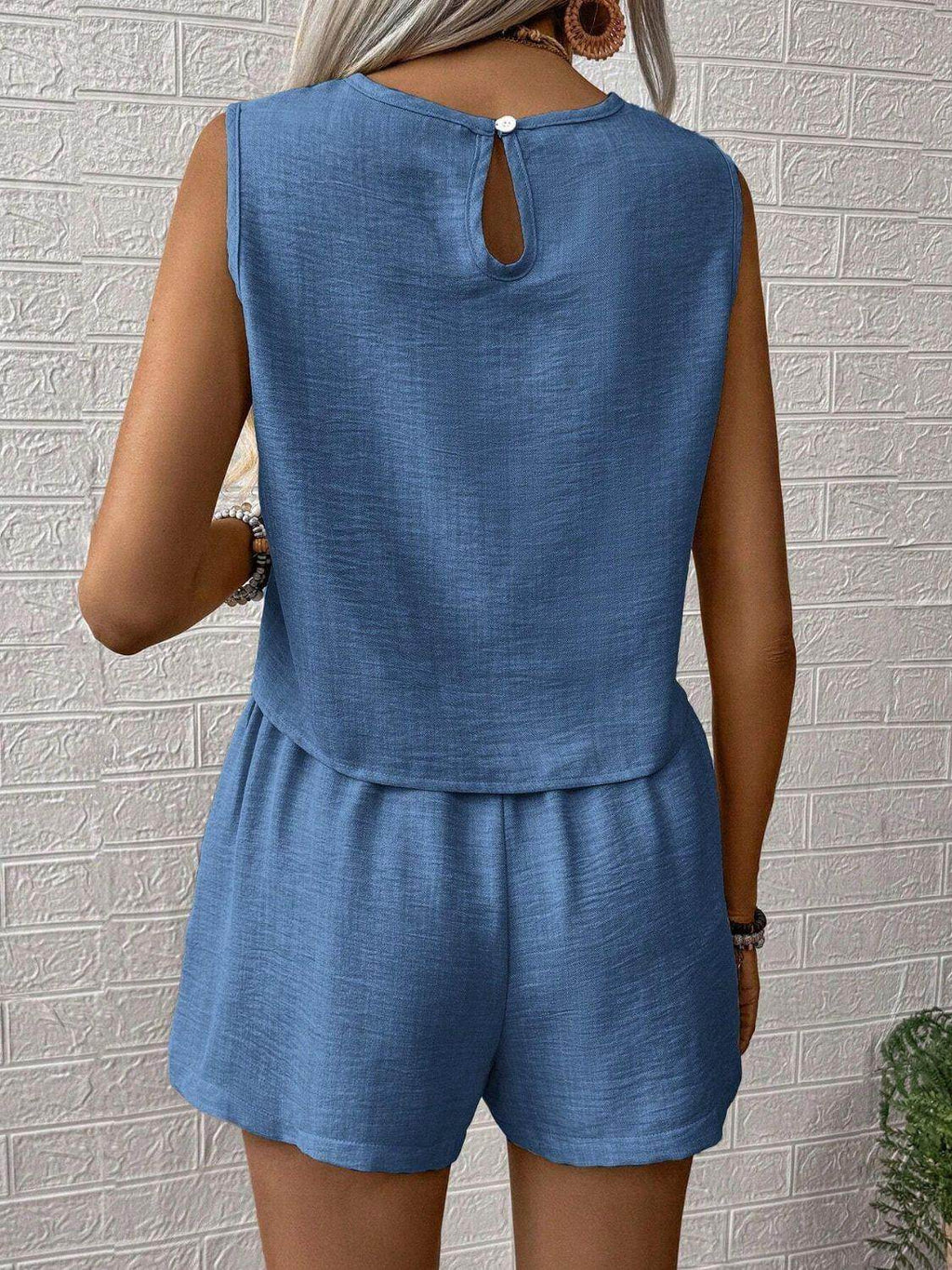 Round Neck Sleeveless Top and Shorts Set for Women