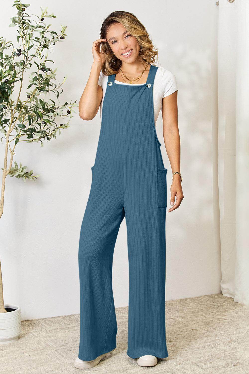Double Take Full Size Wide Strap Overall with Pockets For Women