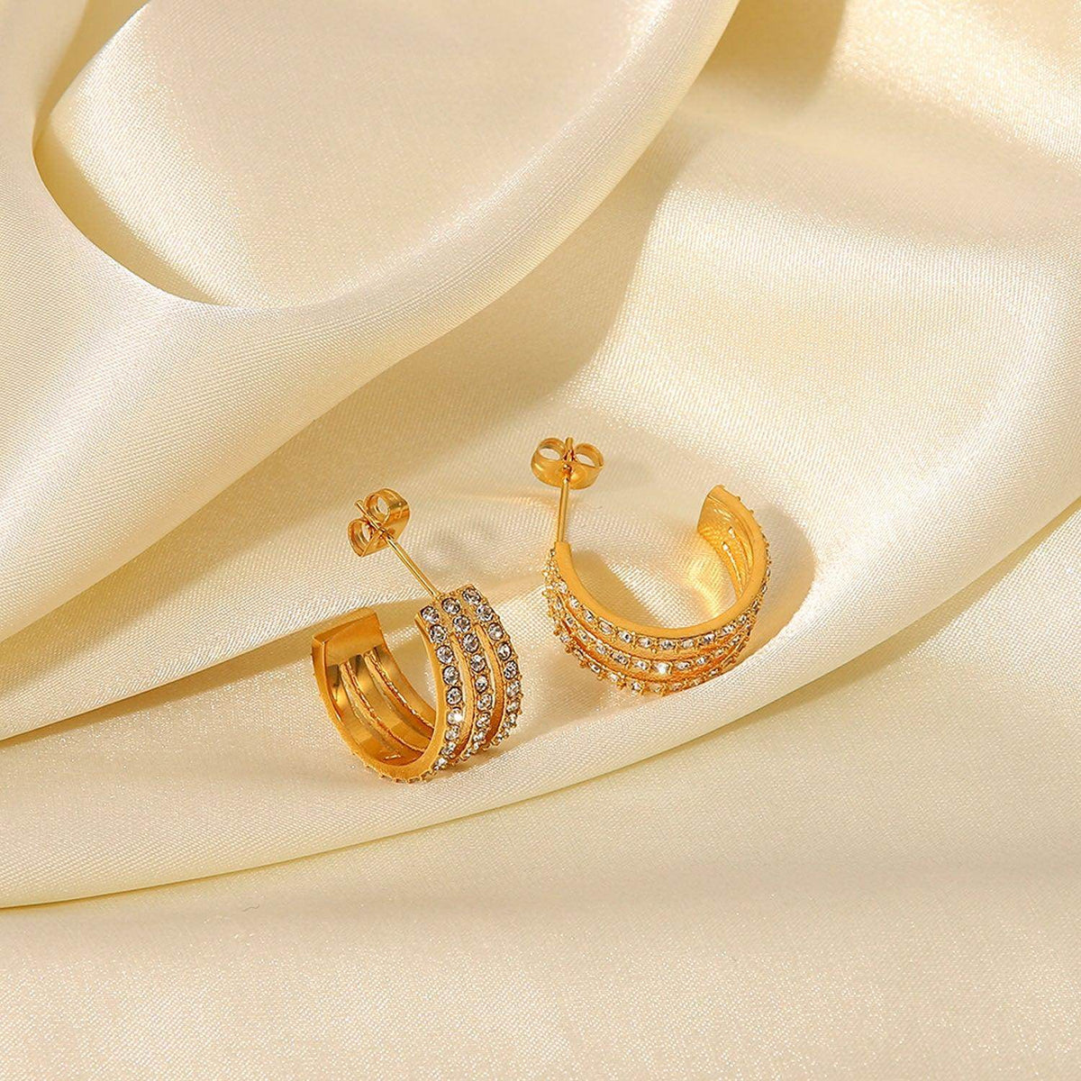 Stainless Steel Inlaid Zircon C-Hoop Earrings for Women