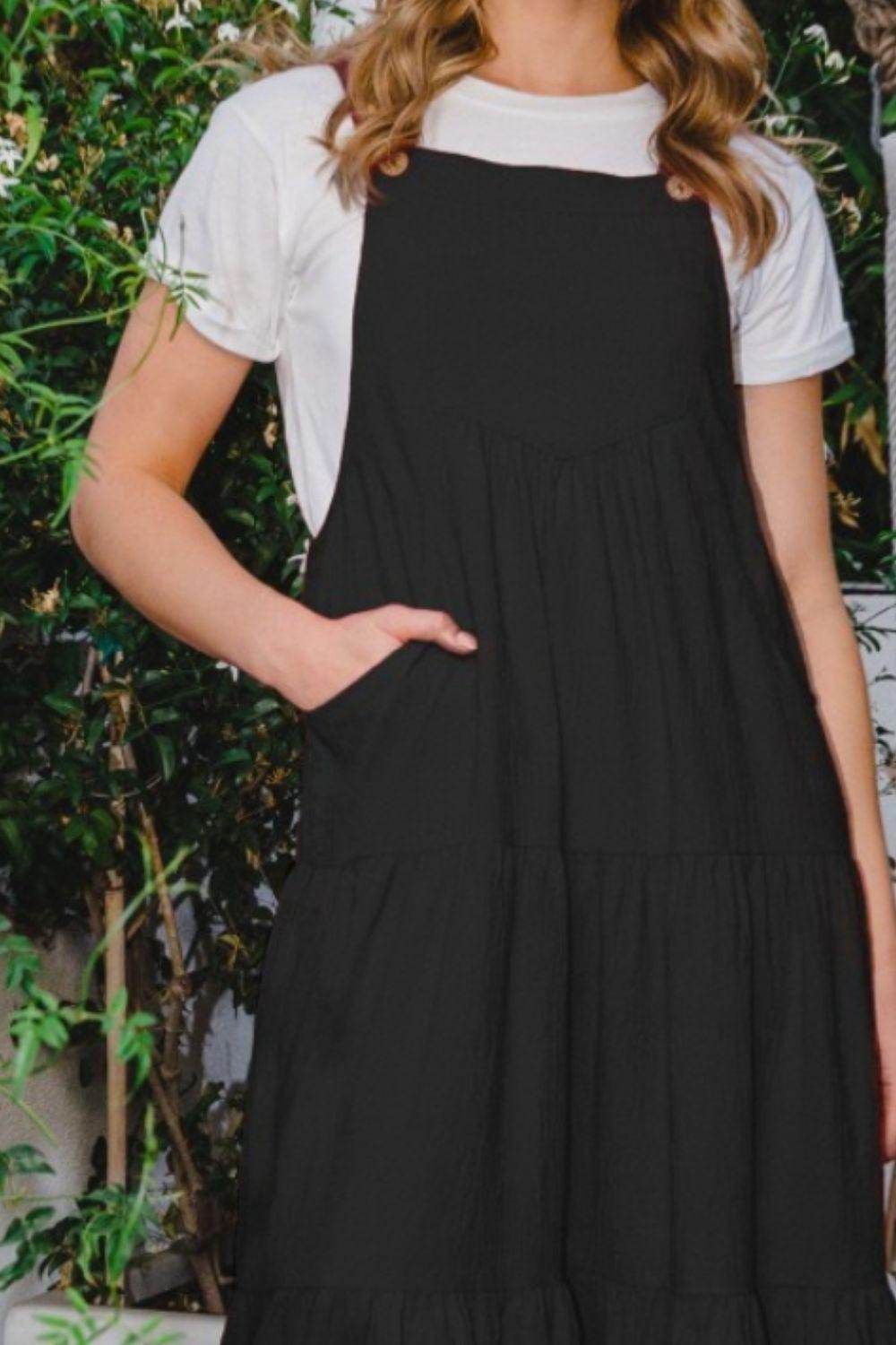 ODDI Full Size Sleeveless Tiered Midi Dress for Women