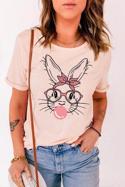 Rabbit Graphic Round Neck Short Sleeve T-Shirt for Women