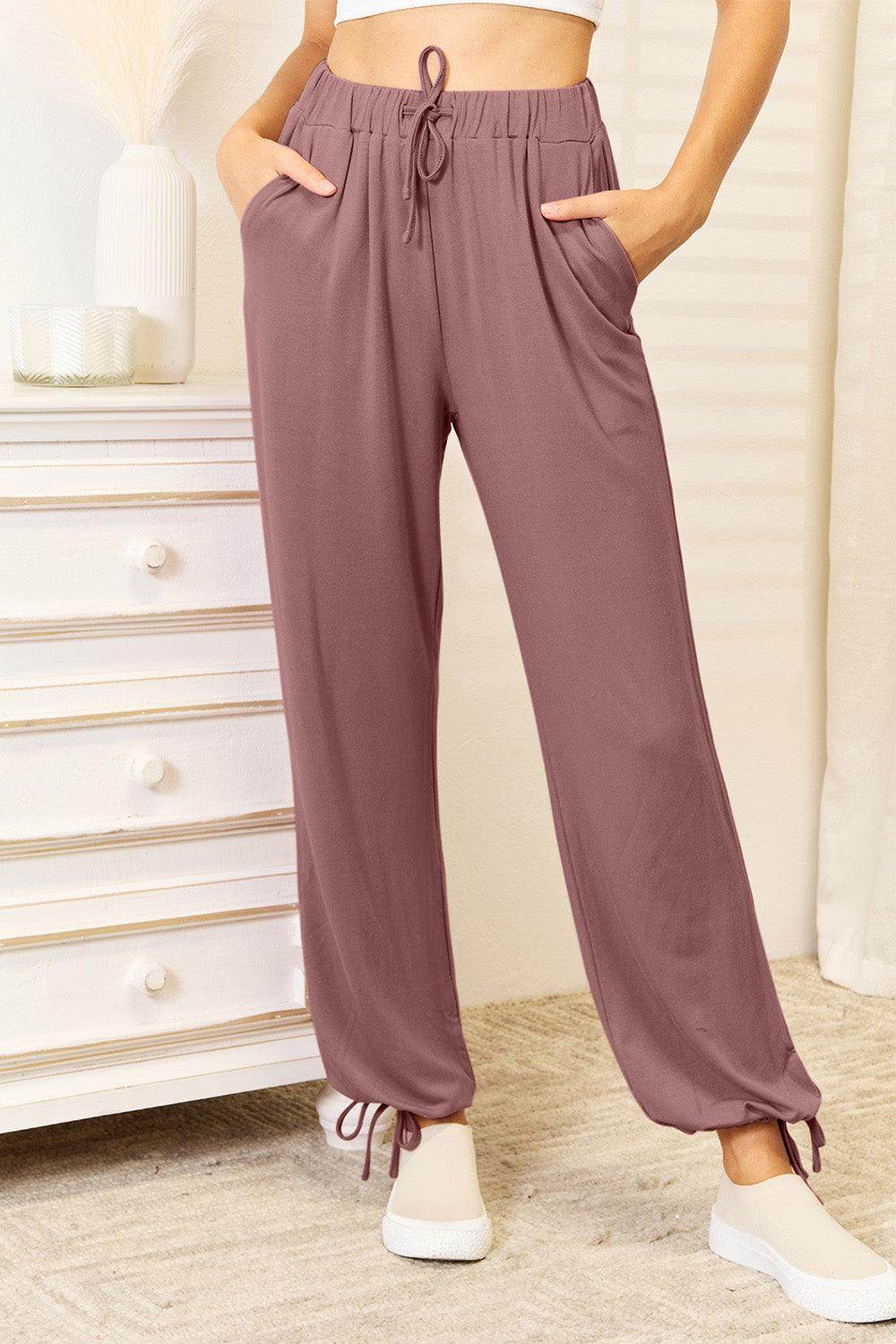 Basic Bae Full Size Soft Rayon Drawstring Pants with Pockets