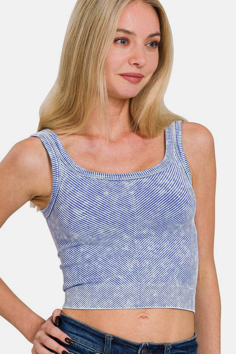 Zenana Washed Ribbed Scoop Neck Wide Strap Tank Top