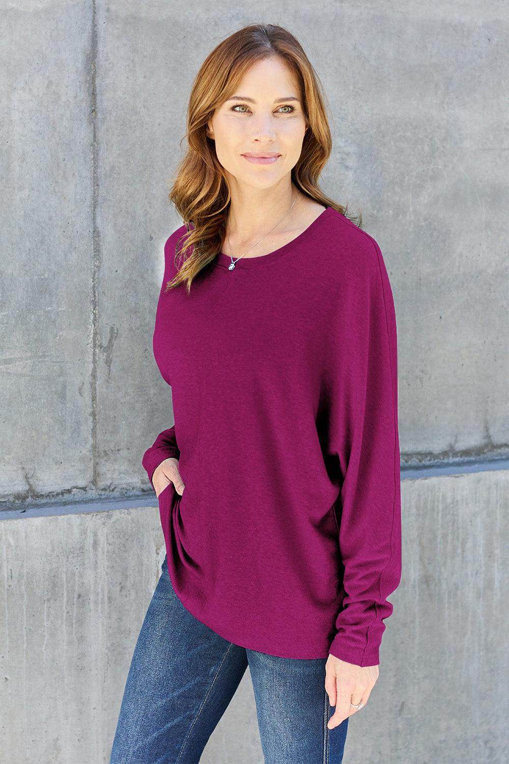 Double Take Full Size Round Neck Long Sleeve T-Shirt for Women
