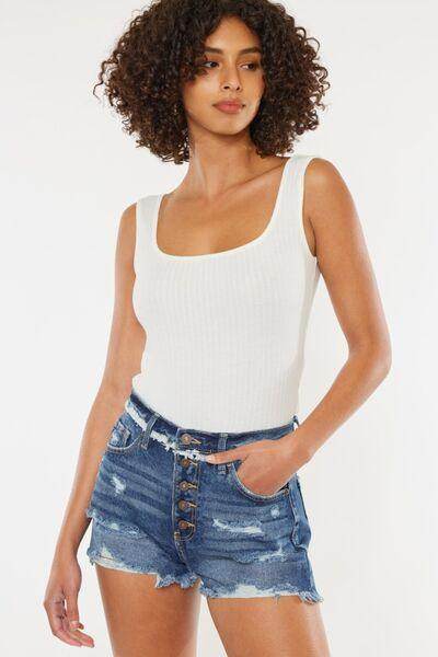 Kancan Distressed Button Fly Denim Shorts for Women