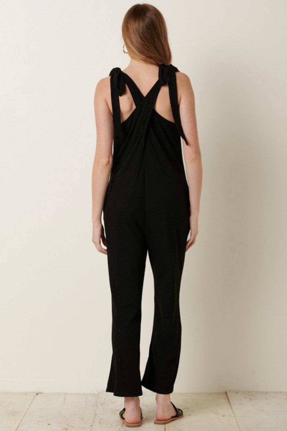 Mittoshop Rib Knit V-Neck Cross Back Jumpsuit for Women