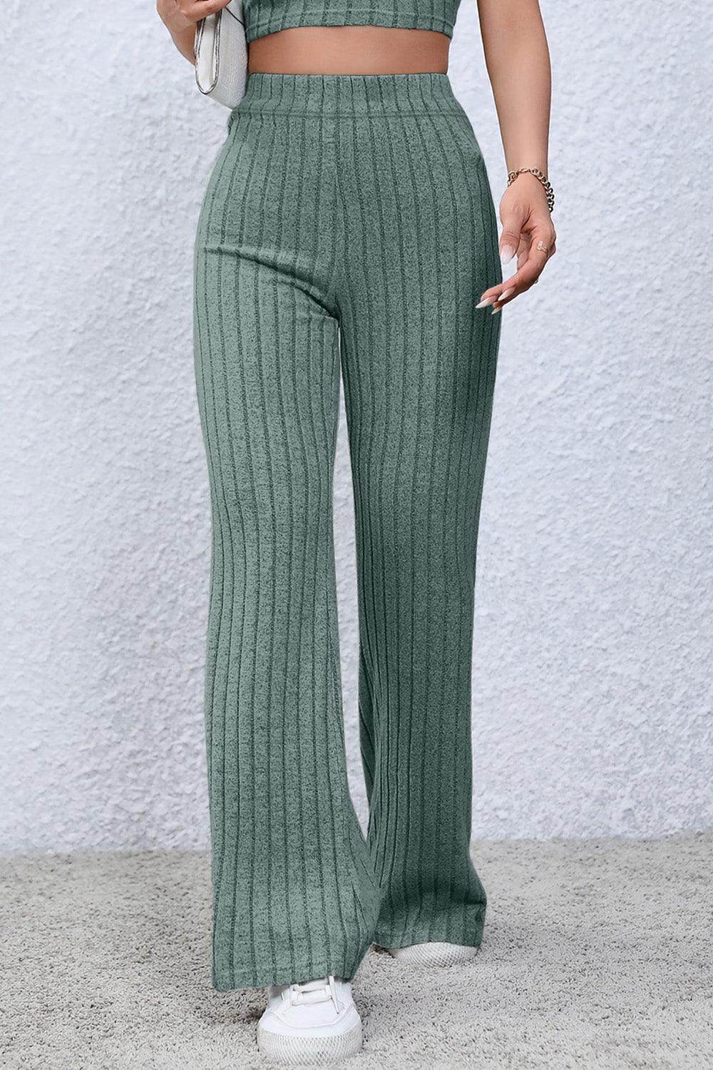 Basic Bae Full Size Ribbed High Waist Flare Pants for Women