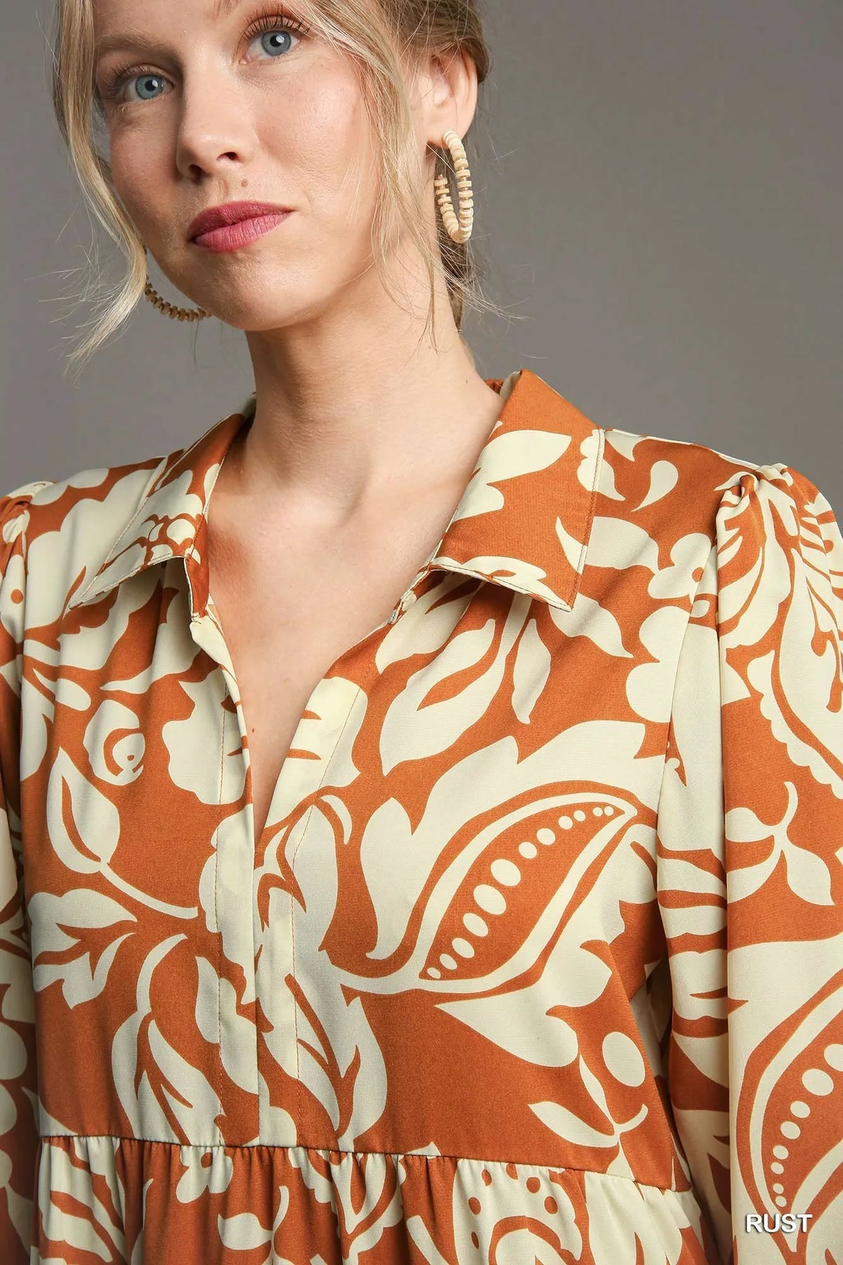 Full Size Floral Tiered Midi Shirt Dress Plus Size