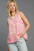 Umgee Round Neck Texture Striped Tank for Casual Style