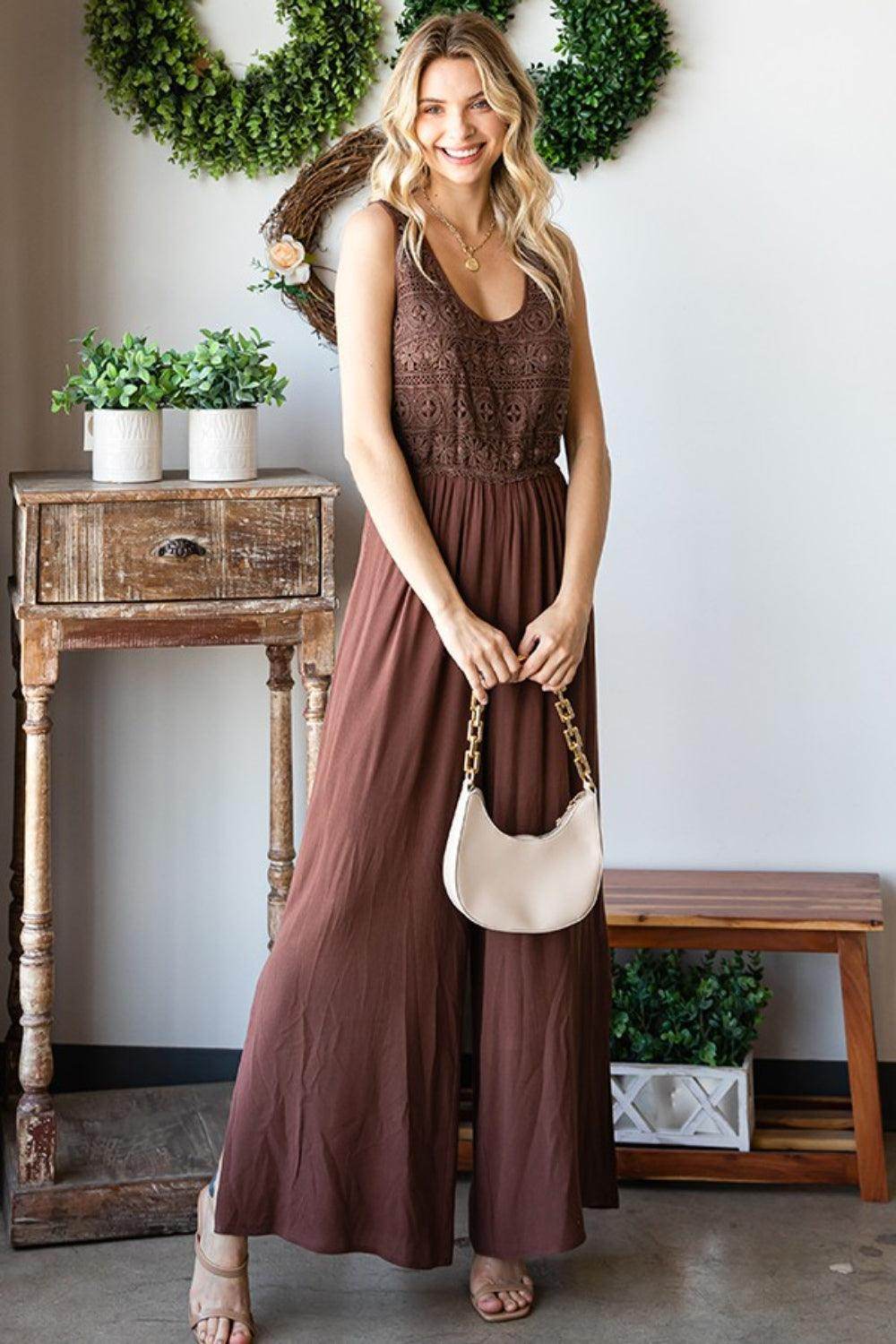 First Love Tie Back Sleeveless Slit Wide Leg Jumpsuit for Women