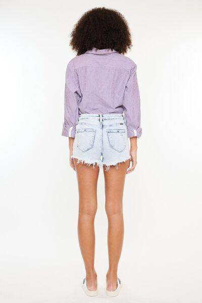 Kancan High Rise Frayed Hem Denim Shorts for Women
