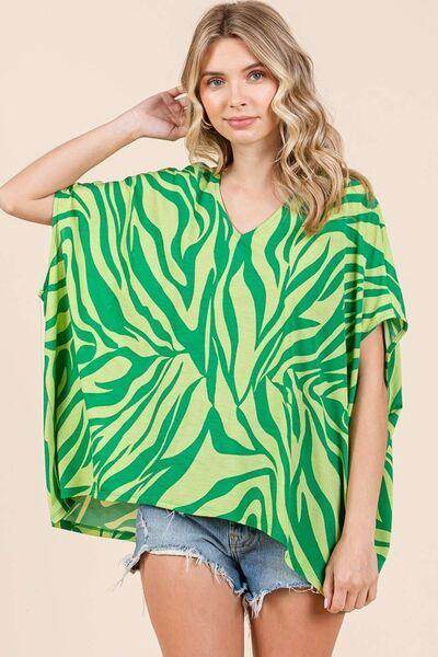Mittoshop Zebra Print V-Neck Short Sleeve Oversized Top